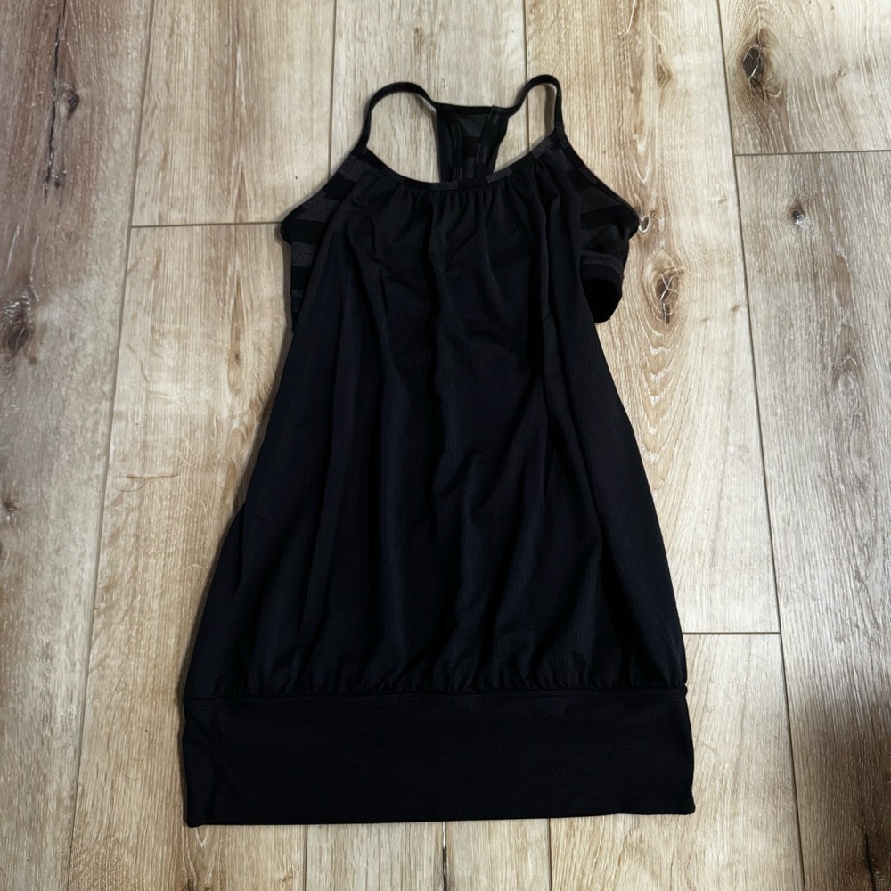 Lululemon black & gray tank top with attached sports bra, razor back, size 4. - Picture 2 of 14